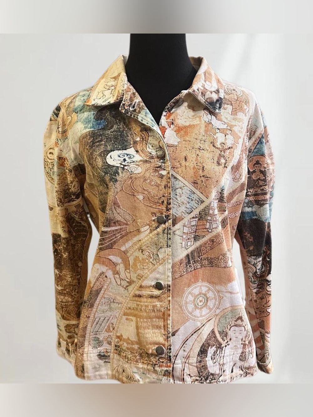 Vintage Chico's Multicolor Printed Button-Front Shirt Jacket